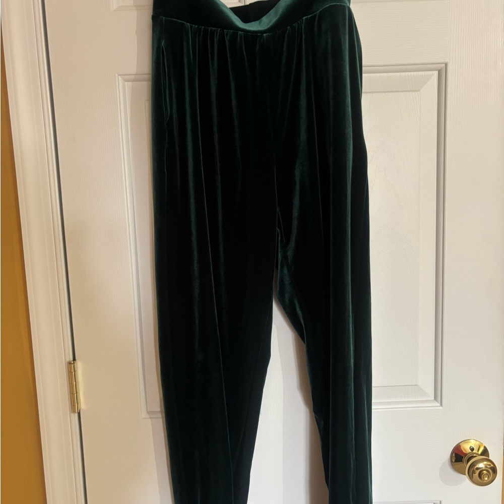 Chiara Boni Dark Green Velvet Wide Leg Pants